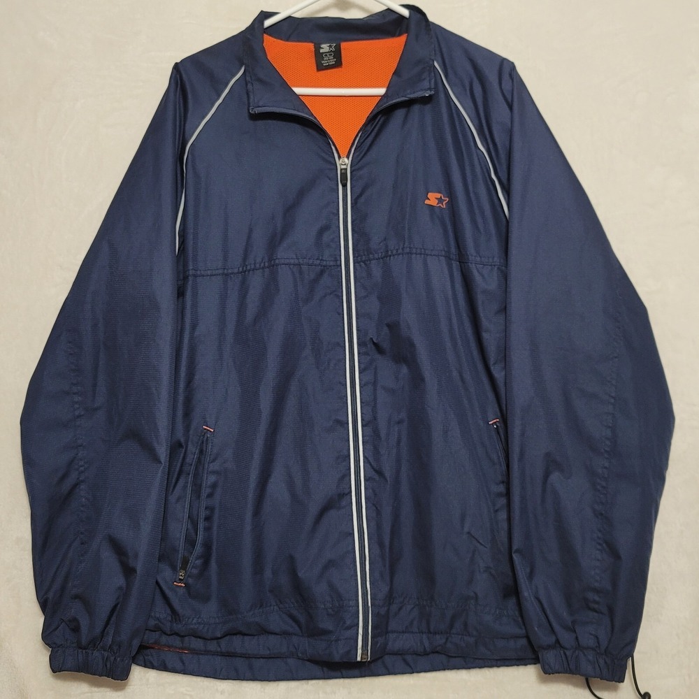 Starter Jacket Mens Large Blue Nylon Full Zip Lined Ventilated‎ Windbreaker